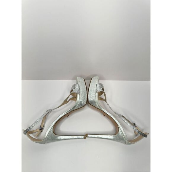 Pelle Moda Onora Sandal Size 9 Silver Metallic Suede Ankle Strap Rhinestone - Picture 7 of 9